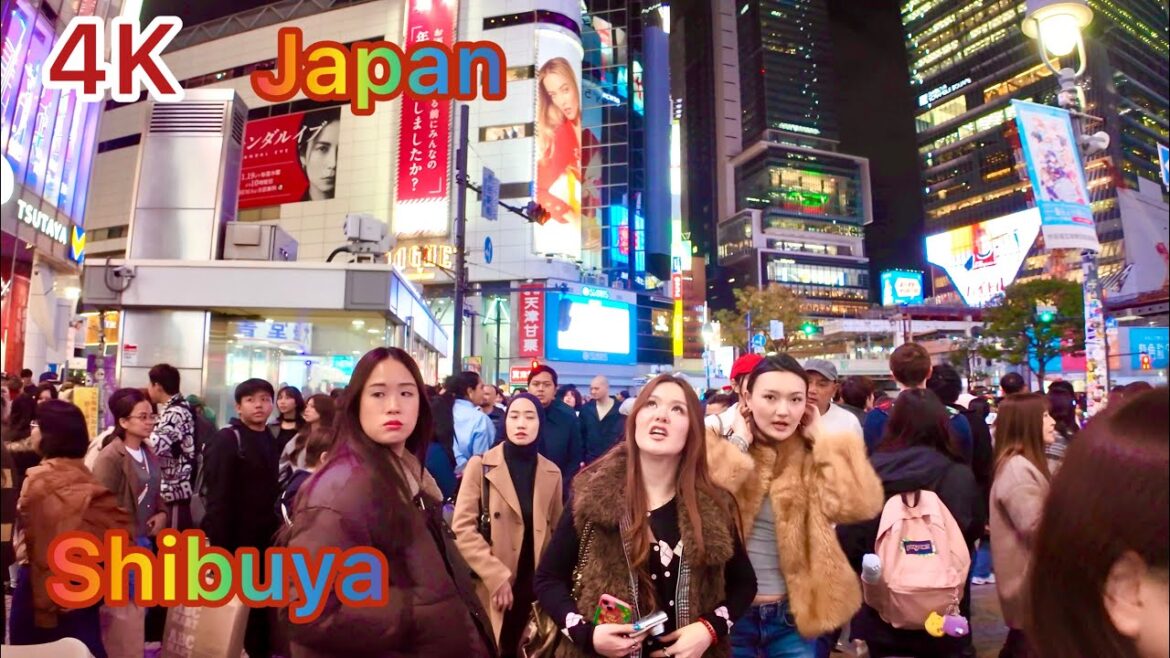 4K Shibuya night walking tour in late Autumn. Shibuya illumination view. Tokyo, Japan. 4K Shibuya night walking tour in late Autumn. Shibuya illumination view. Tokyo, Japan.