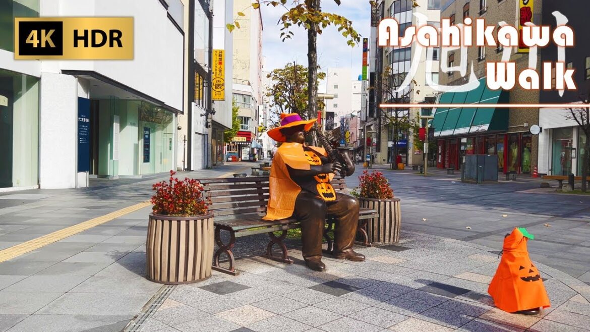 Autumn Weekend Walk through City Center in Asahikawa | Hokkaido | Japan | 4K HDR