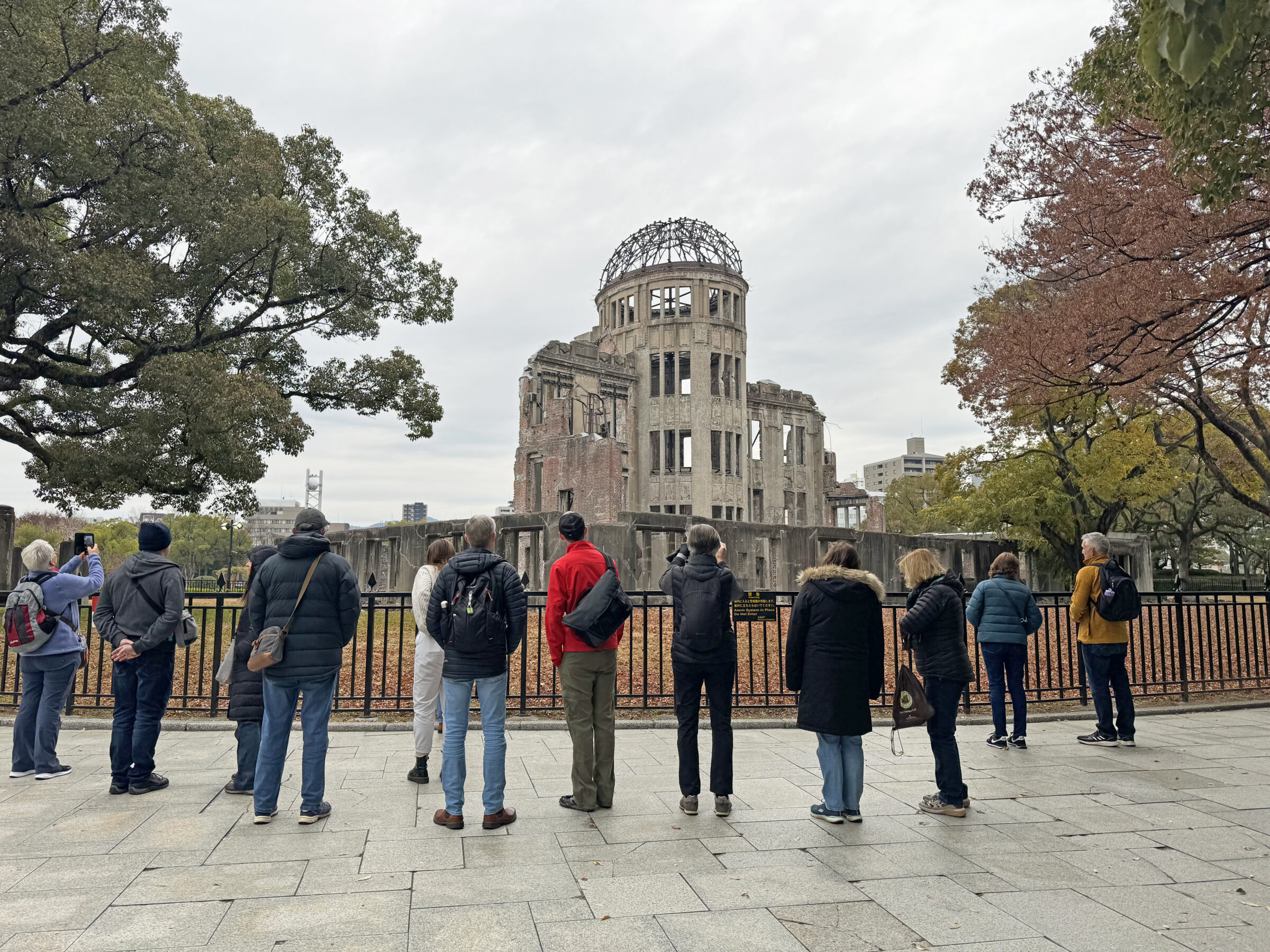 Tourists stood in front of the bombed out church of Hiroshima
