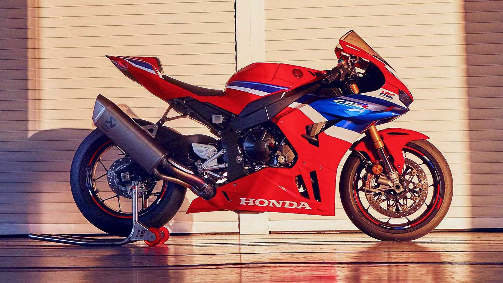 2025 Honda CBR1000RR-R Fireblade SP static profile shot on the stand