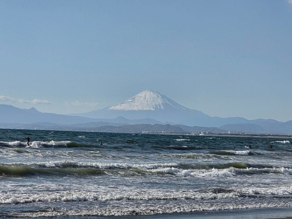 Mt. Fuji from beach near Enoshima Aquarium