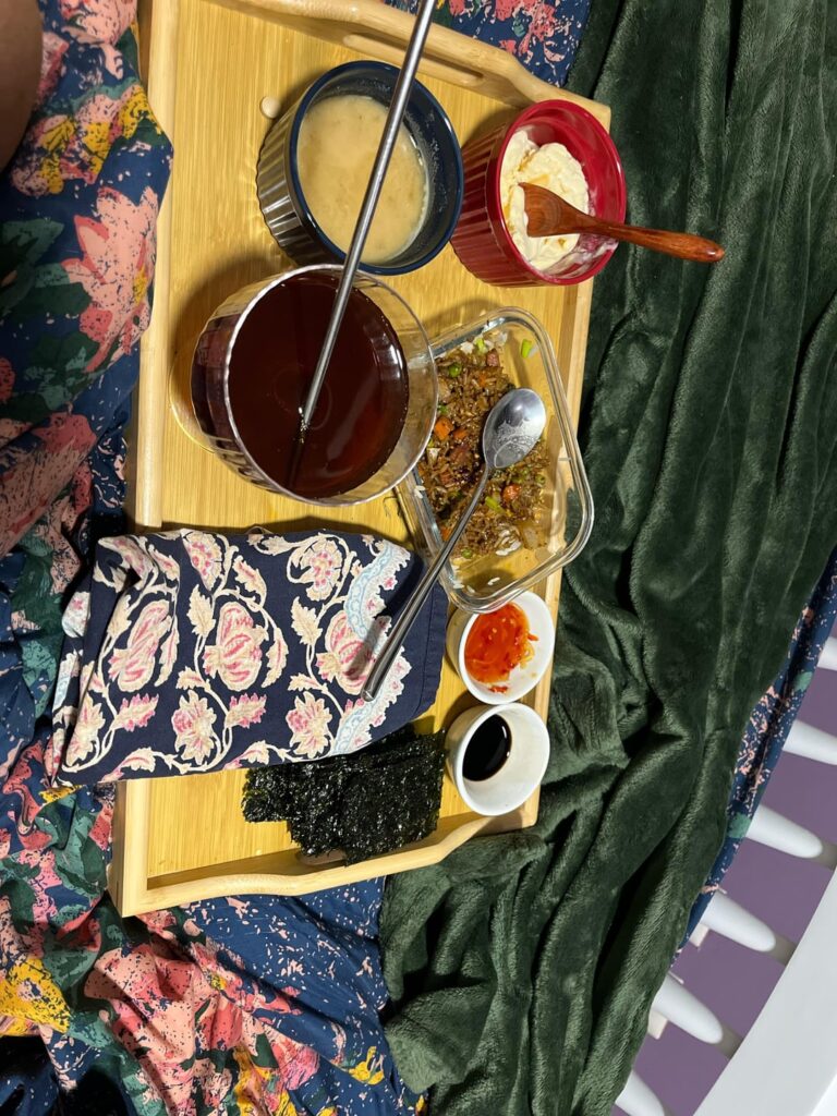 I made fried rice with miso soup, vanilla ice cream a Coke with some seaweed on the side