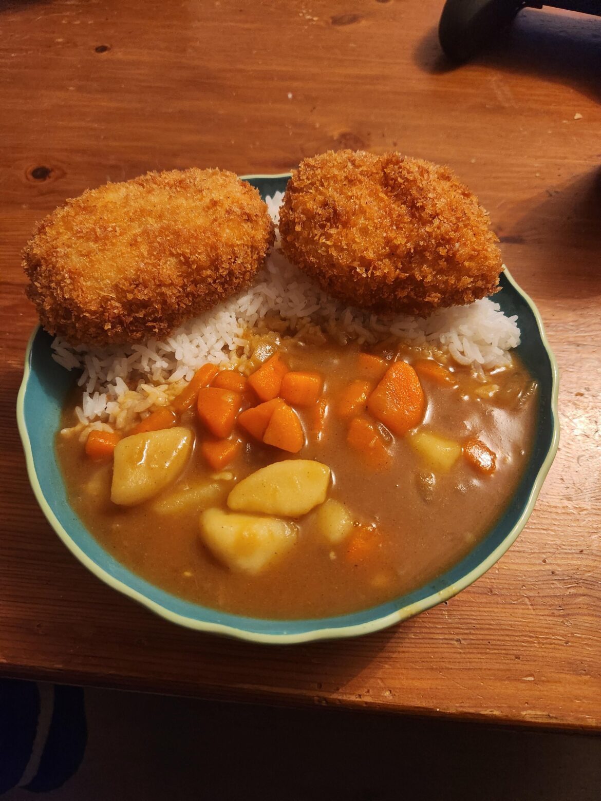 Bad pic but I made Kani Korokke (crab croquettes) with japanese curry