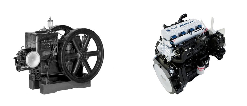 Left: Diesel engine “HB model”; right: Hydrogen engine “4TN101 Concept”.