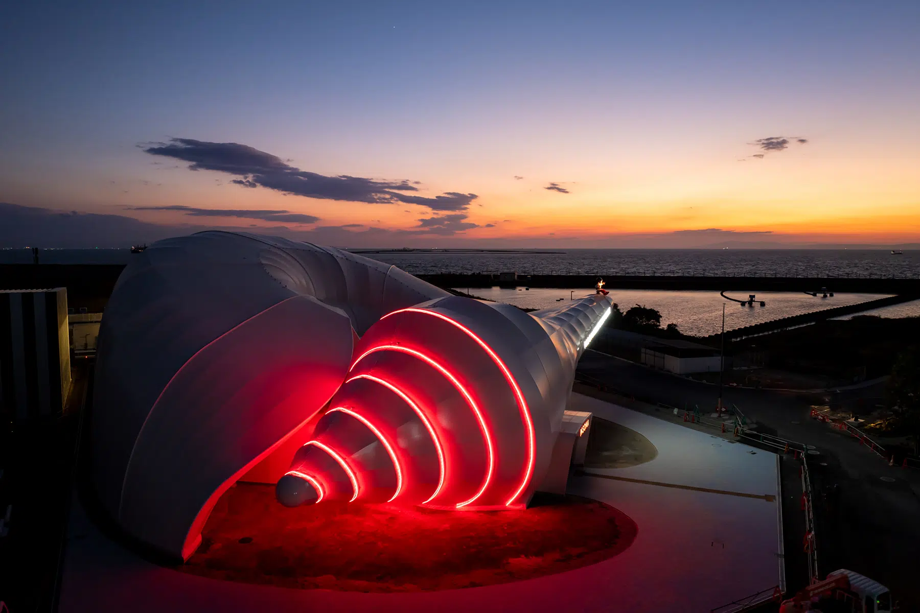 Pasona Natureverse Pavilion at the 2025 Osaka World Expo. The structure resembles a monumental seashell.