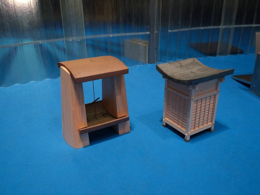 Wooden stools with curved seats