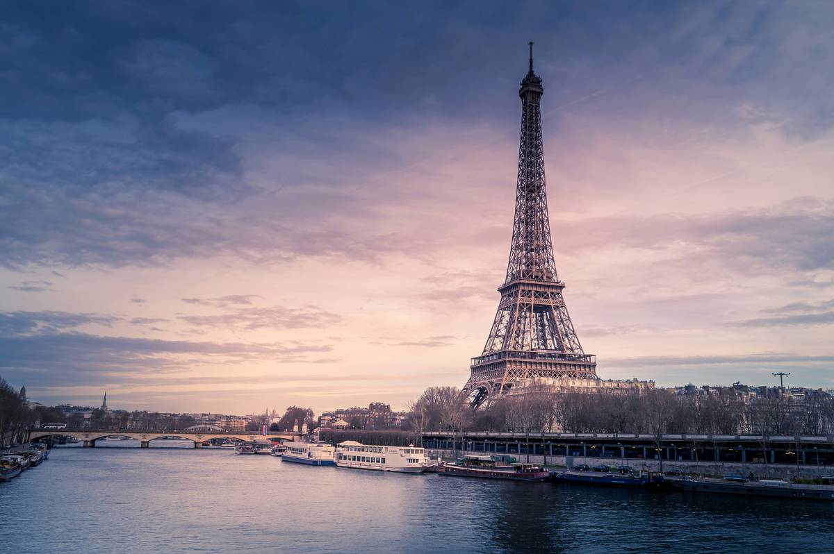 Shot of the river with the Eiffel tower in the background