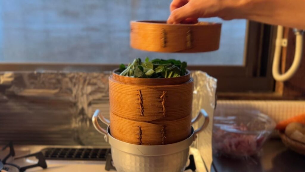 using a bamboo steamer.