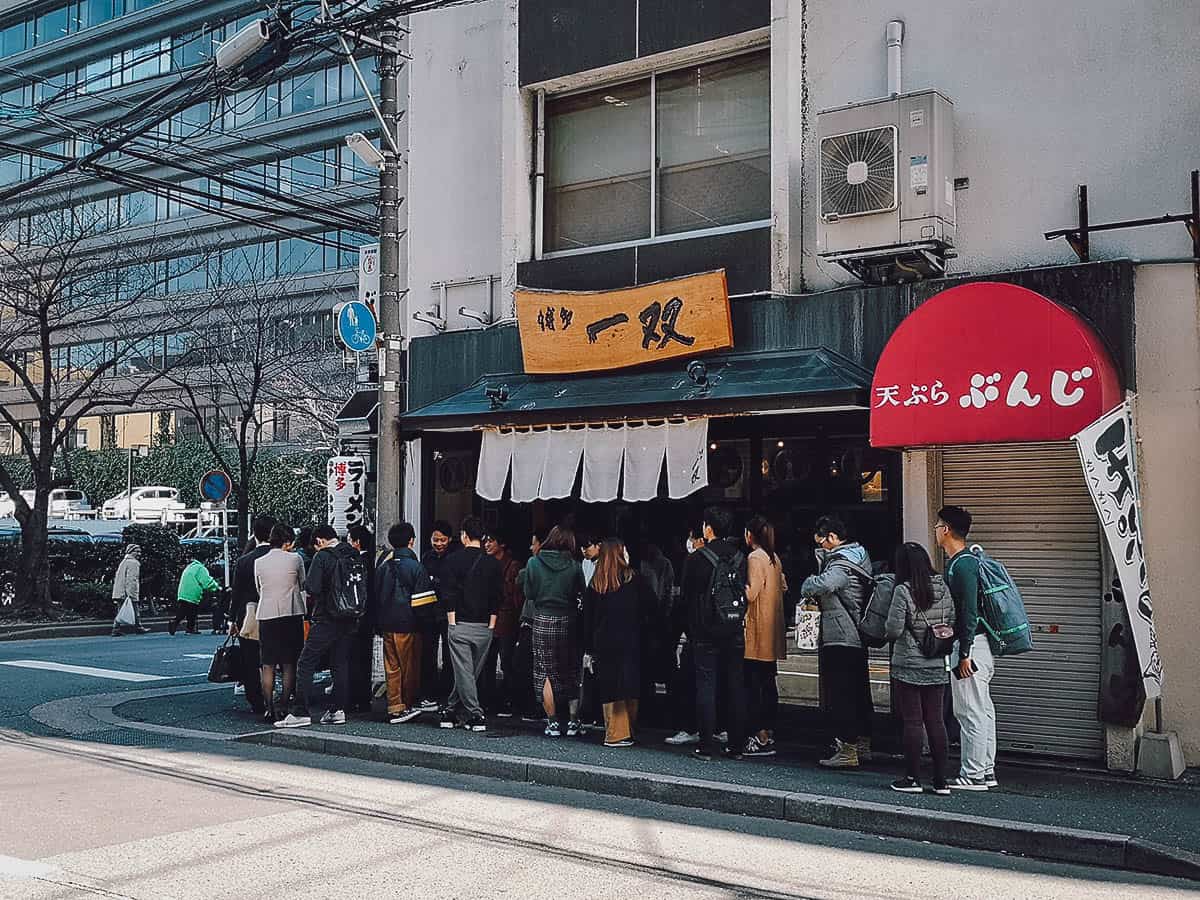 The Best Fukuoka Food and Restaurants Line of people waiting outside Hakata Issou in Fukuoka