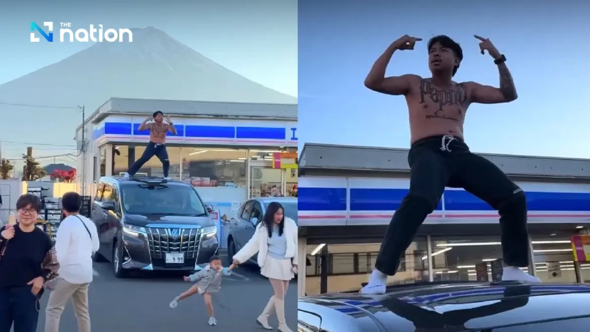 Thai YouTuber “Jack Papho” slammed in Japan and Thailand after climbing onto car, dancing shirtless at Fuji-view Lawson nationthailand