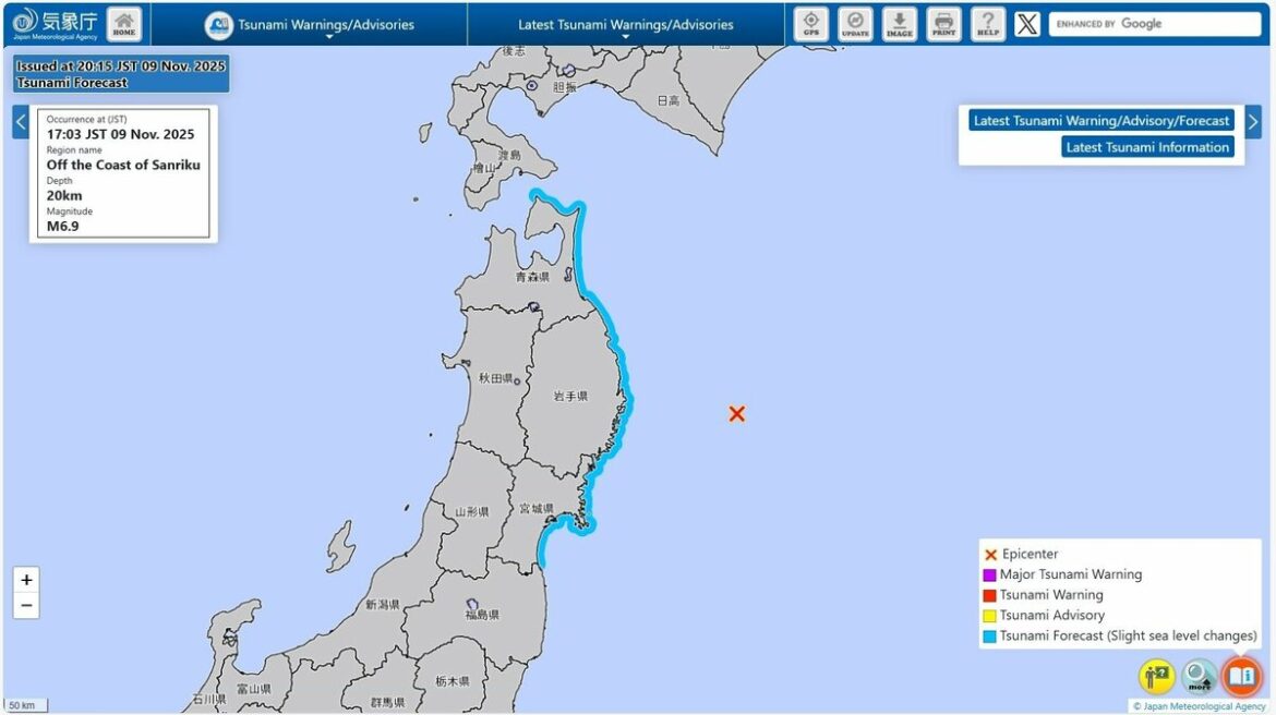 Mild tsunami reach northeast Japan after M6.9 quake, no damage reported