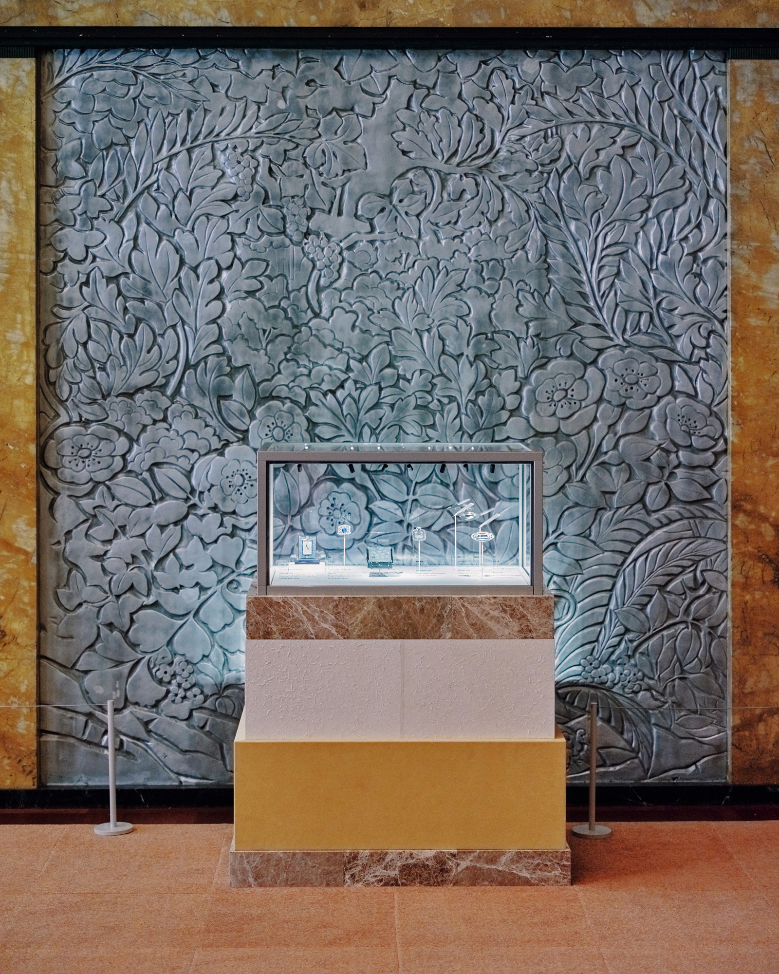 exhibition imagery of jewellery in cases