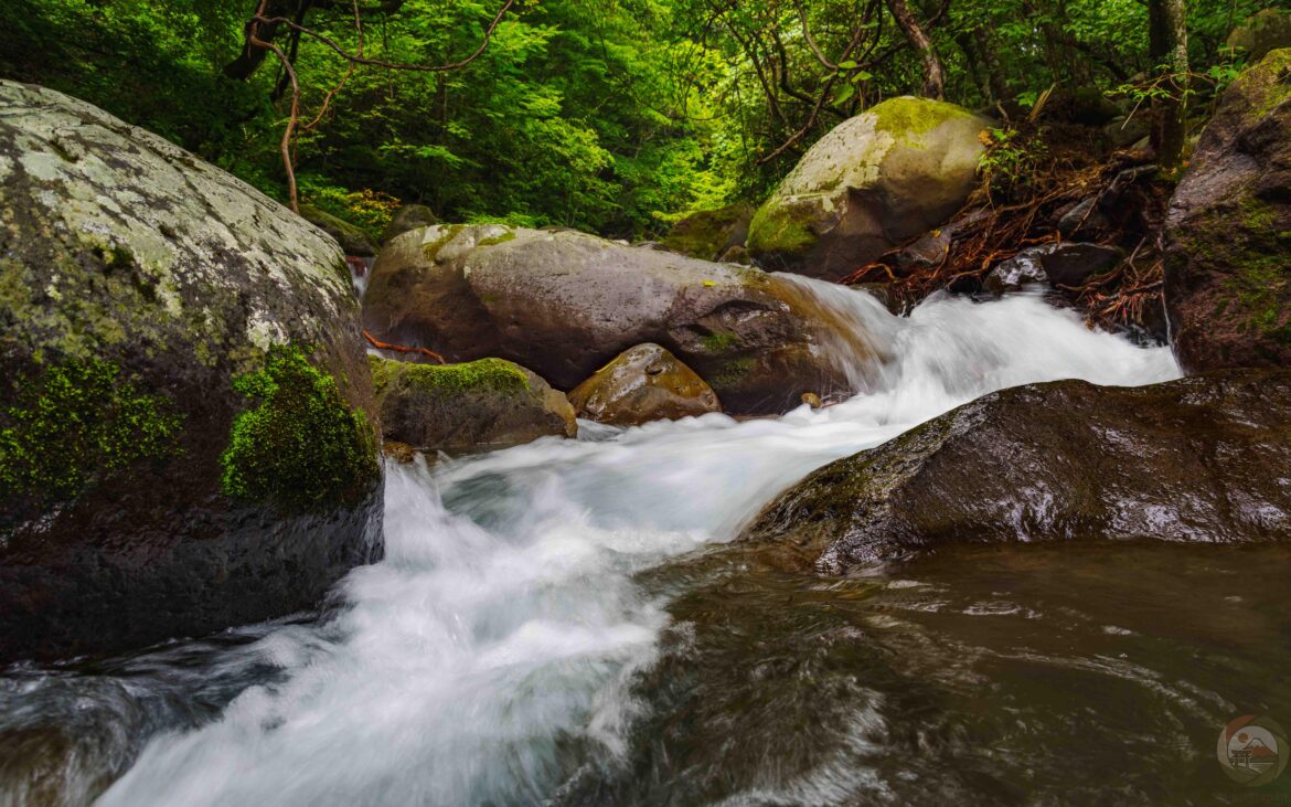 Up-Close Perspective of the Fast-Flowing Kawamata River in Yamanashi Prefecture Up-Close Perspective of the Fast-Flowing Kawamata River in Yamanashi Prefecture