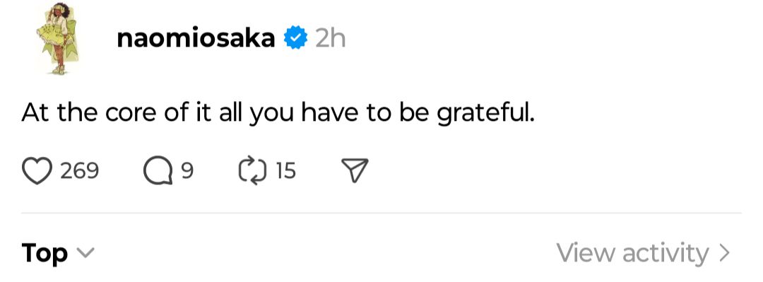 Screen grab of Naomi Osaka's Threads post