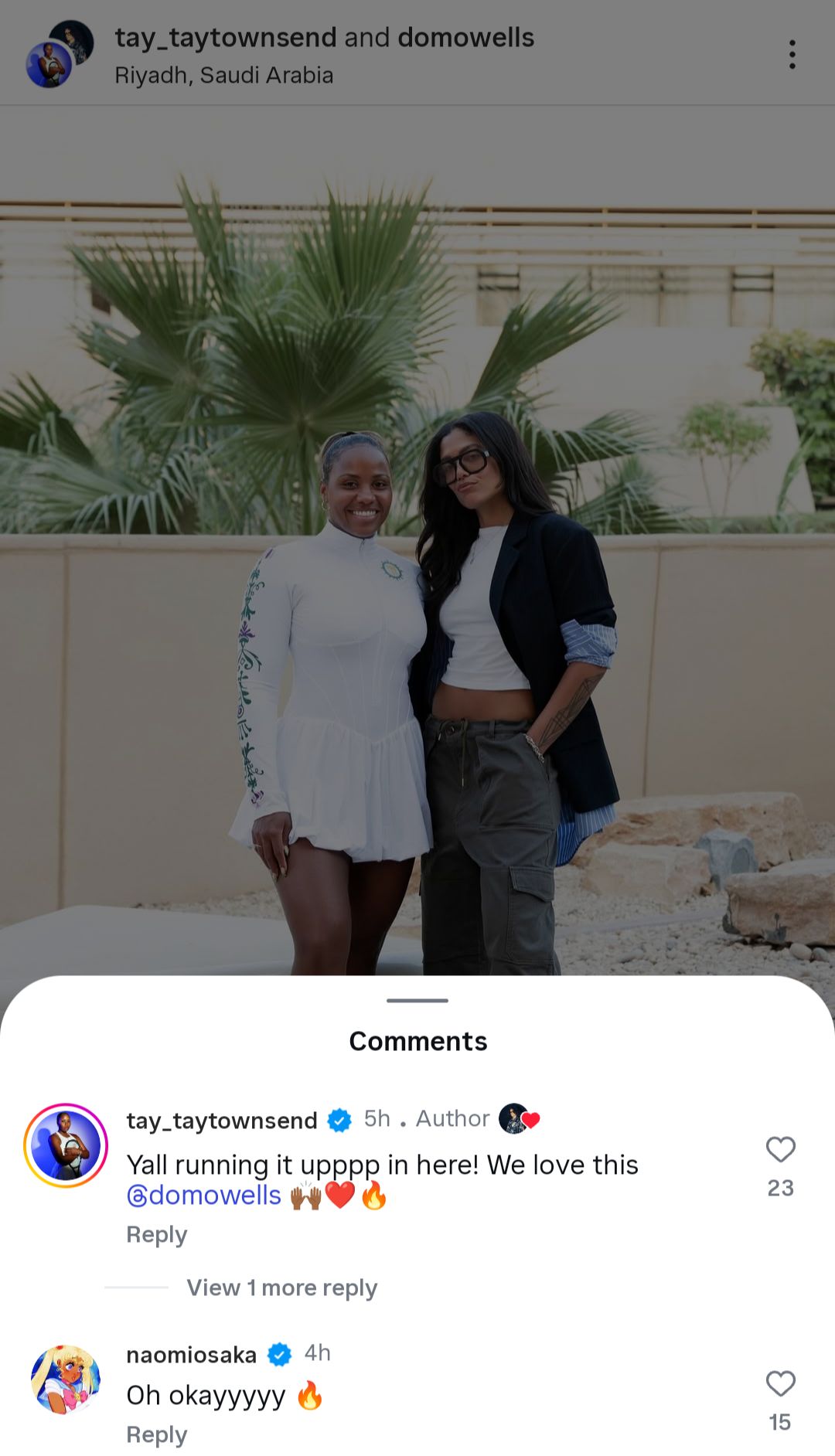 Screen grab of Naomi Osaka's comment