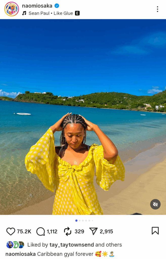Naomi Osaka pictured during her Carribbean vacation in Antigua and Barbuda