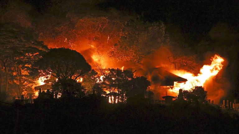 A massive fire that burned out of control in a dense residential area in the south-western Japan city of Oita. Pic: AP