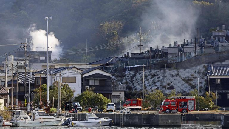 Smoke rises from a residential area of the southwestern Japan city of Oita on the morning of 19 November. Pic: AP