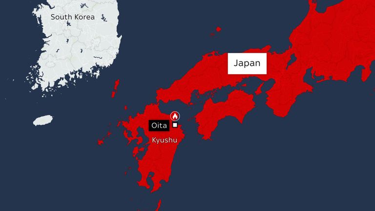 The fire started in the city of Oita, on the southern main island of Kyushu