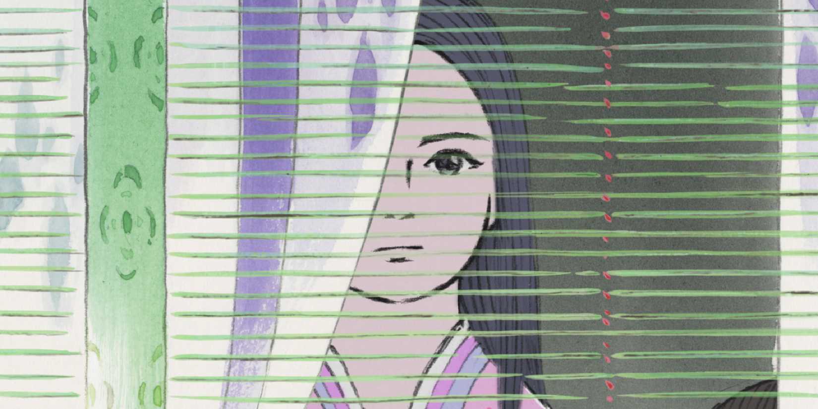 Princess Kaguya looking out of the window in Princess Kaguya