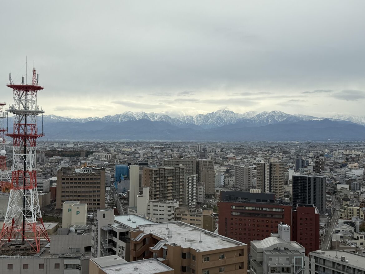 The Tateyama Mountain Range seen from the Toyama City Hall observatory today.