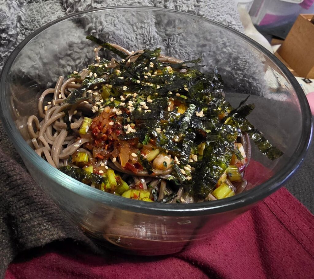 Inspired by another user. Dipping sauce is perfect! Hondashi, soy, chili crisps, gochugaru, garlic, tuna fish sauce, sesame oil and green onions.