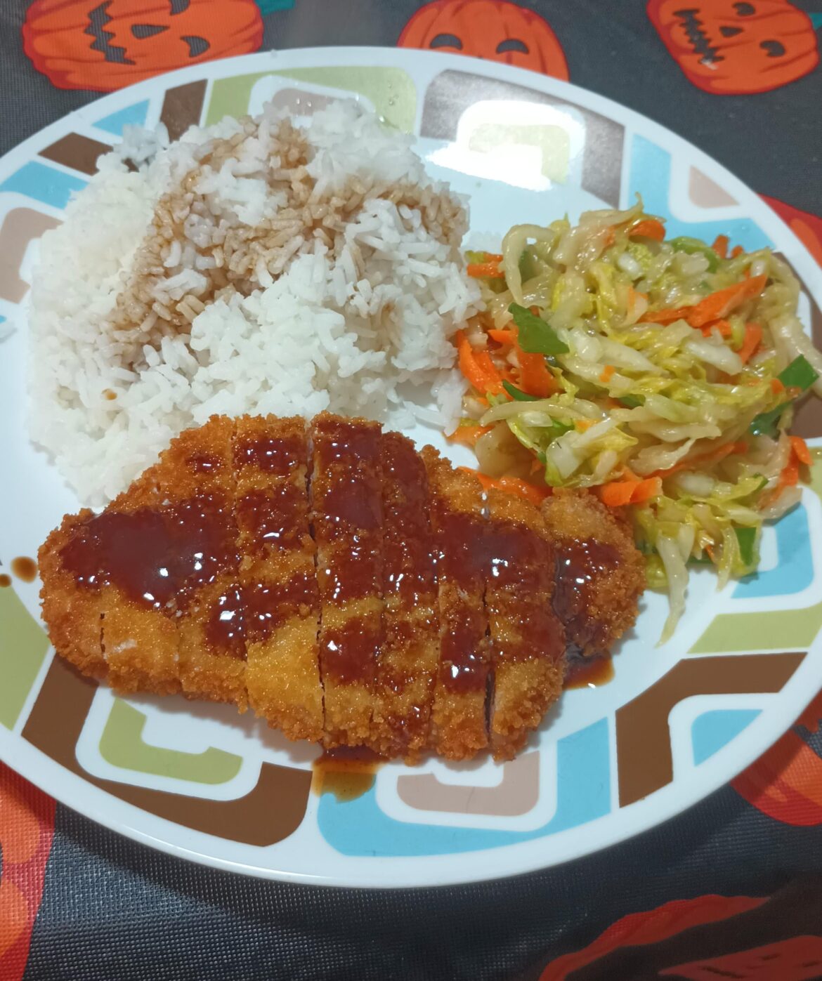 Tonkatsu with Bull-Dog sauce, miso slaw, steamed rice