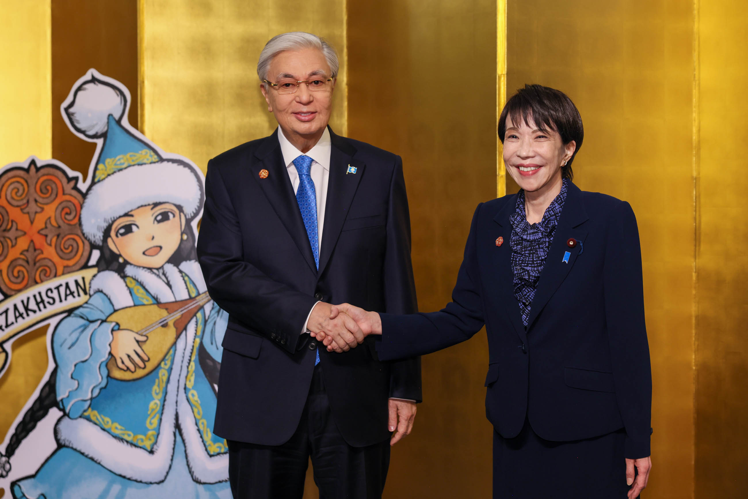 Prime Minister Takaichi welcoming President Tokaev of Kazakhstan