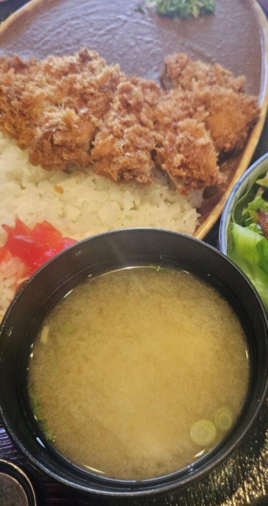 Miso soup, chicken katsu and curry