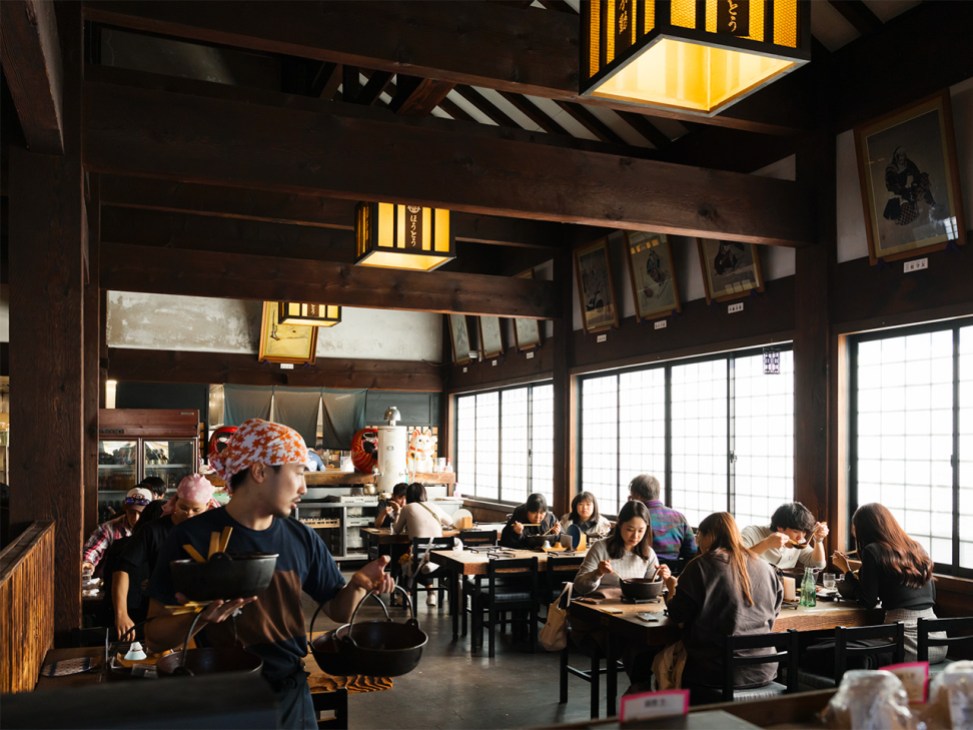 Noodles being served at Hotou Fudou, next to Lake Kawaguchi