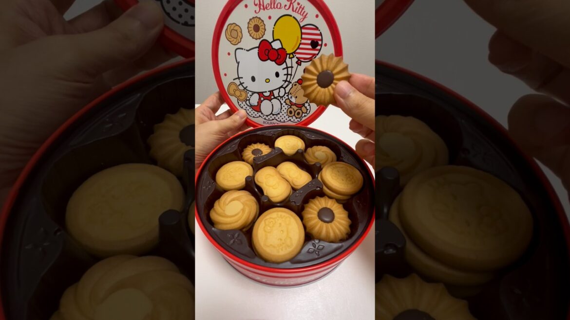 🍪Hello Kitty and Tiny Chum Butter Cookie Tin Chocolate Cream Cookie #shorts