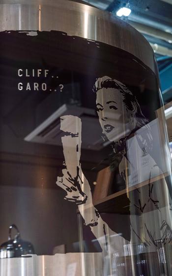 portrait picture of an actress on the barrel at Cliff Garo Brewing