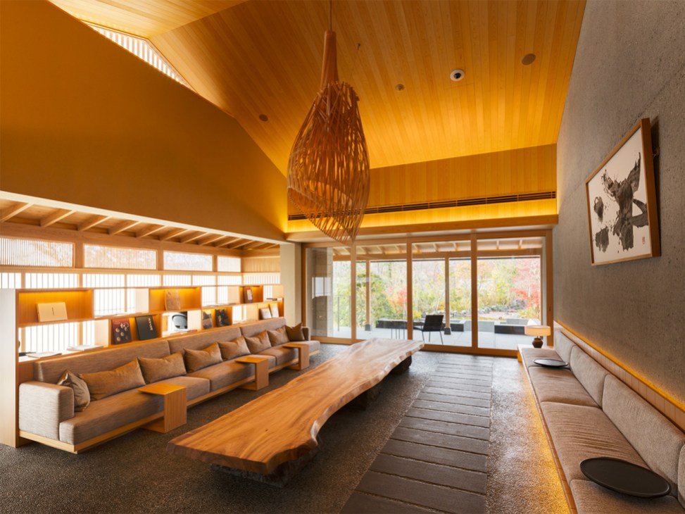 Art books and newspapers in the lounge by the hot-spring baths