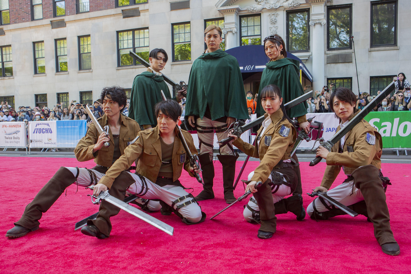 The cast of the 2.5D musical sensation, ″Attack on Titan: The Musical″ performs at the fourth annual Japan Parade on May 10 in New York. [AP/YONHAP]