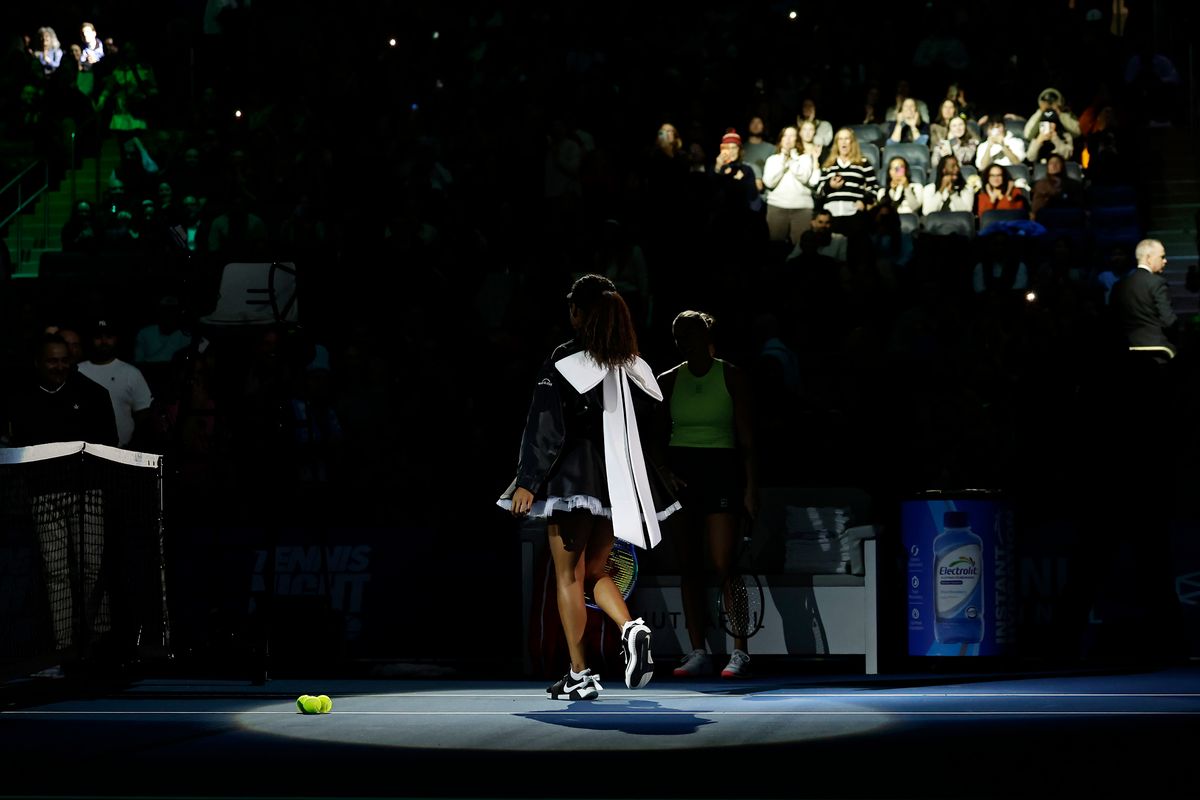 Naomi Osaka of Japan  is introduced before facing Aryna Sabalenka during the Garden Cup.