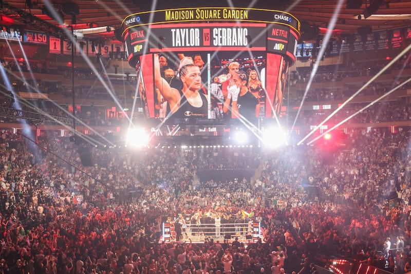 The crowd cheers at the fight between Amanda Serrano and Katie Taylor at Madison Square Garden, New York, in July. Photograph: Sarah Yenesel/EPA