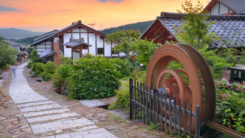 Magome, Japan along the Nakasendo at twilight.