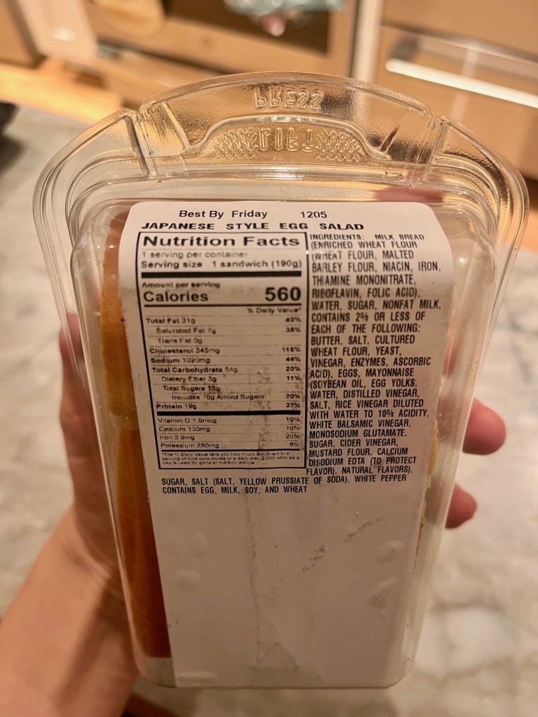 7-Eleven's Japanese-style egg salad sandwich's nutrition facts and ingredients.