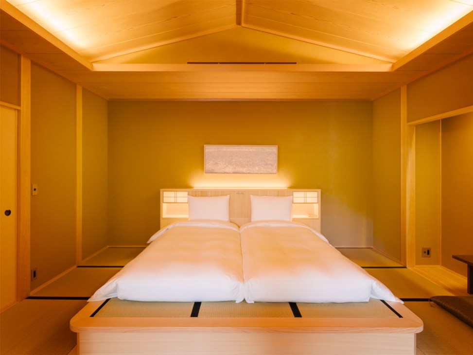 Villa bedroom at Gora Kadan Fuji with tatami mats on the floor