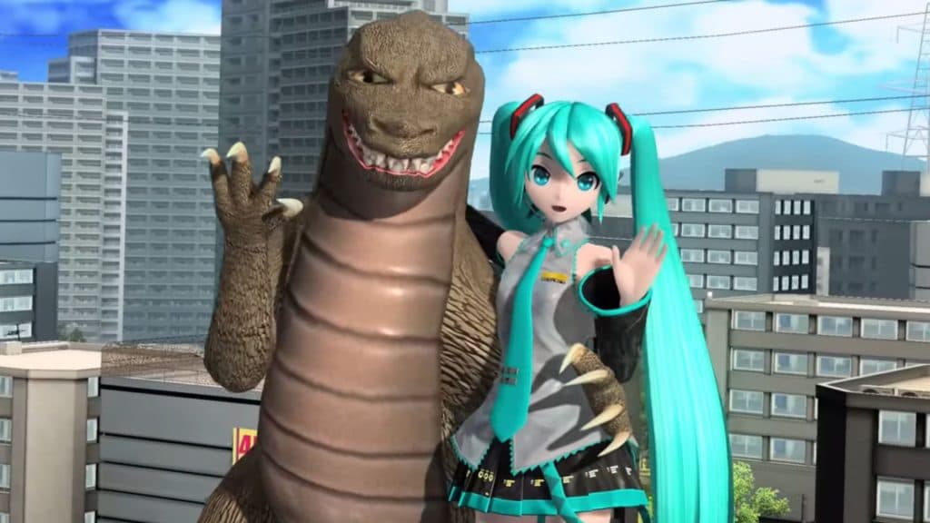 Hatsune Miku with Godzilla