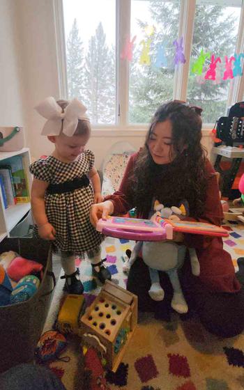 the author with a little girl