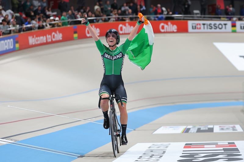 Lara Gillespie wins gold in the women's final at the UCI Track World Championships in October. Photograph: Javier Torres/Getty