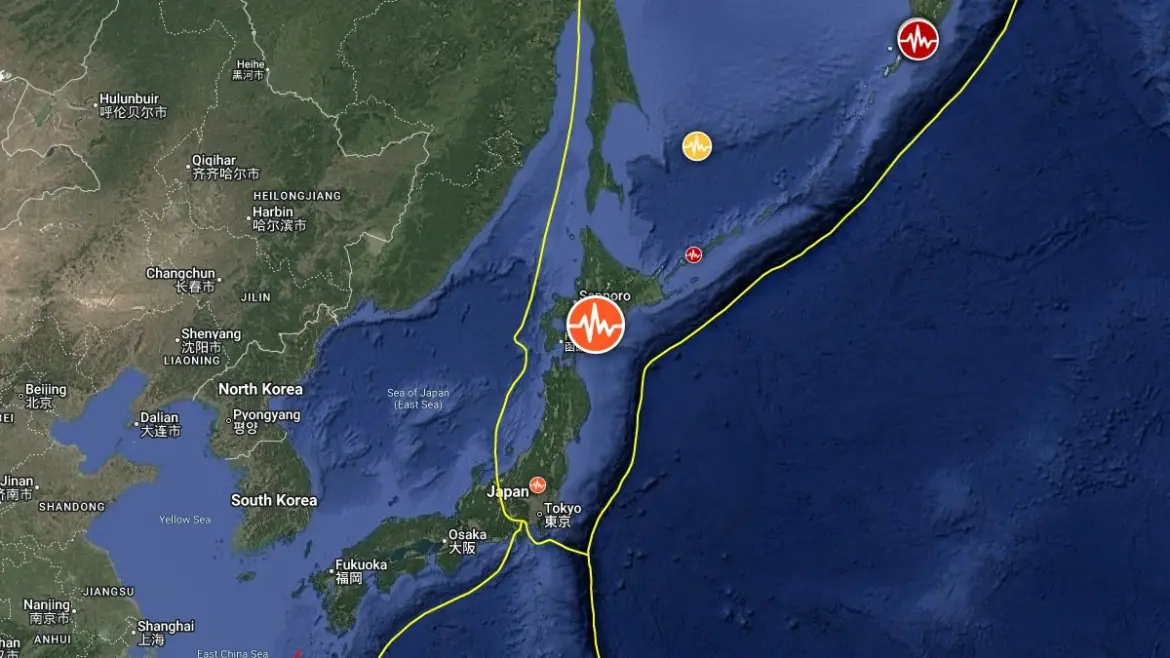 Epicenter of M7.6 earthquake off the east coast of Aomori Prefecture, Japan on December 8, 2025