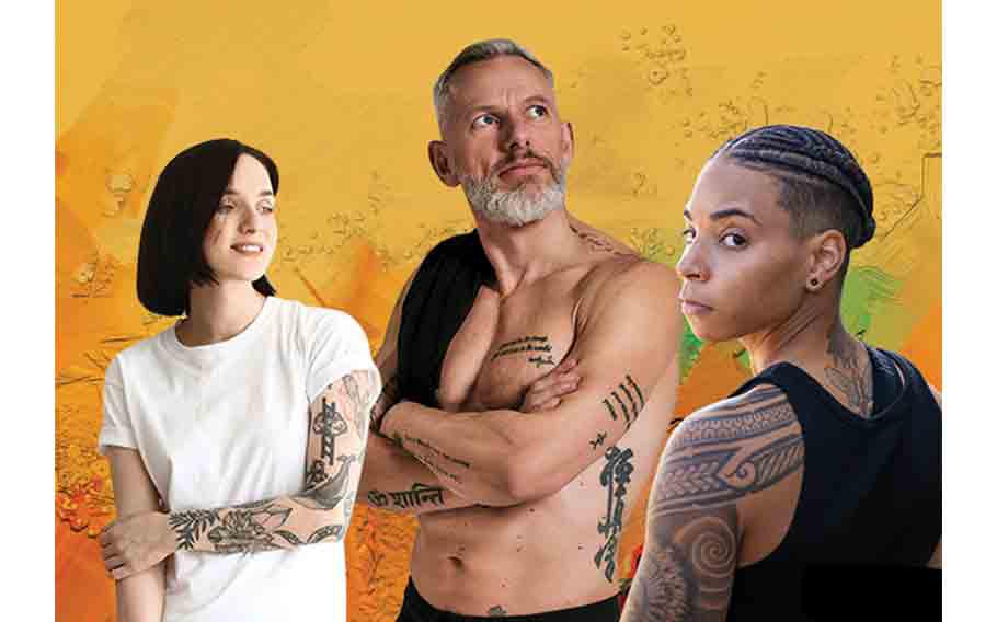 People with tattoos in three different generations.