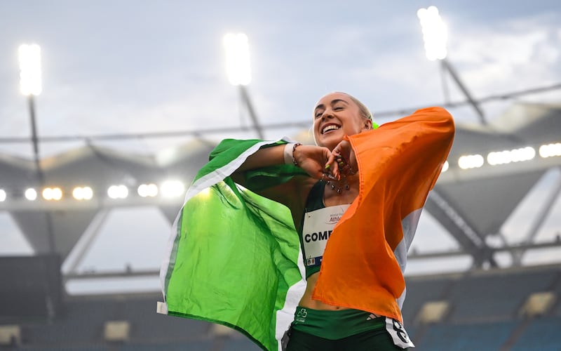 Orla Comerford celebrates winning gold in the World Para Athletics Championships in September. Photograph: Tocko Mackic/INPHO