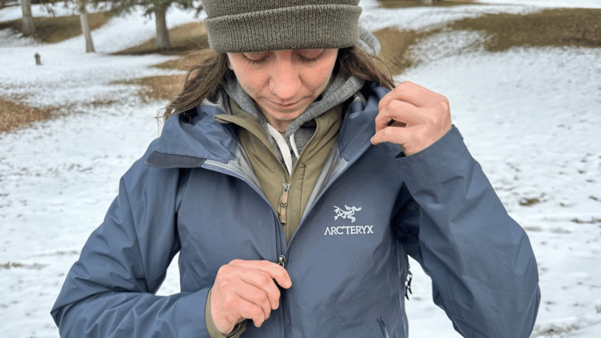 Writer Maggie Slepian zipping up the Arc'teryx Beta SL jacket in Japan