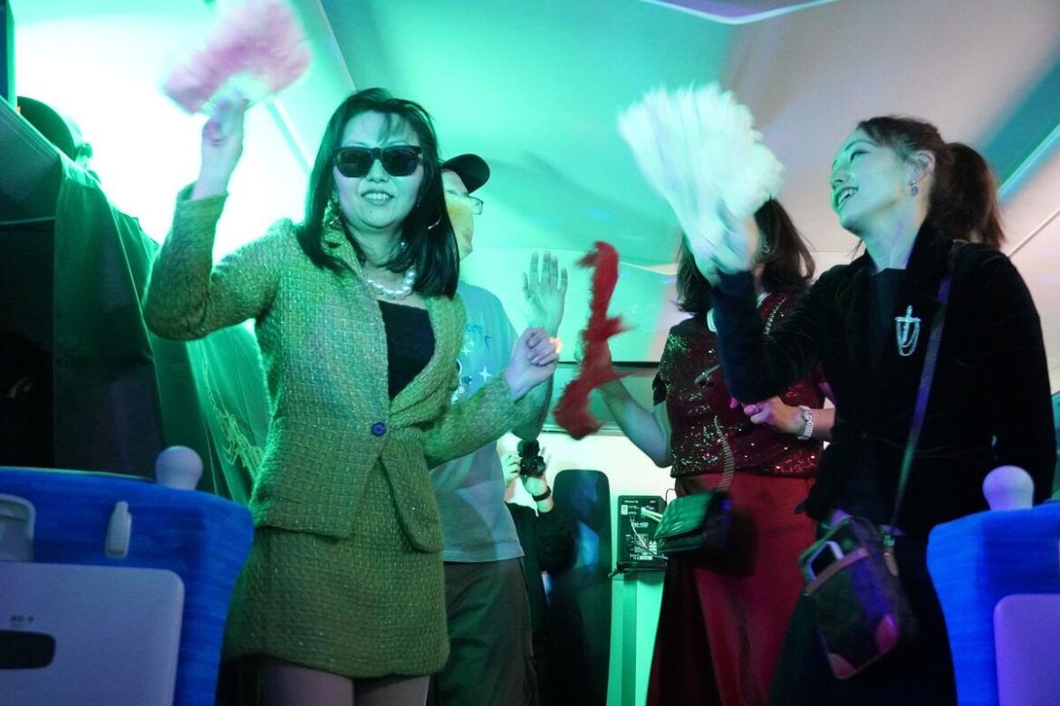 Japan shinkansen bullet train transforms into moving disco