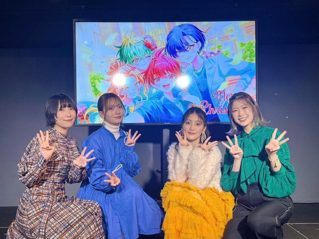 Koga Aoi, Aoyama Yoshino, Amami Yurina, and Hinata Minami at the Mikadono Christmas stream