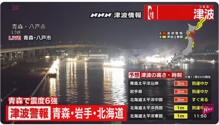 Strong quake hits northern Japan, with Tsunami warnings issued in Aomori, Iwate and Hokkaido. Strong quake hits northern Japan, with Tsunami warnings issued in Aomori, Iwate and Hokkaido.