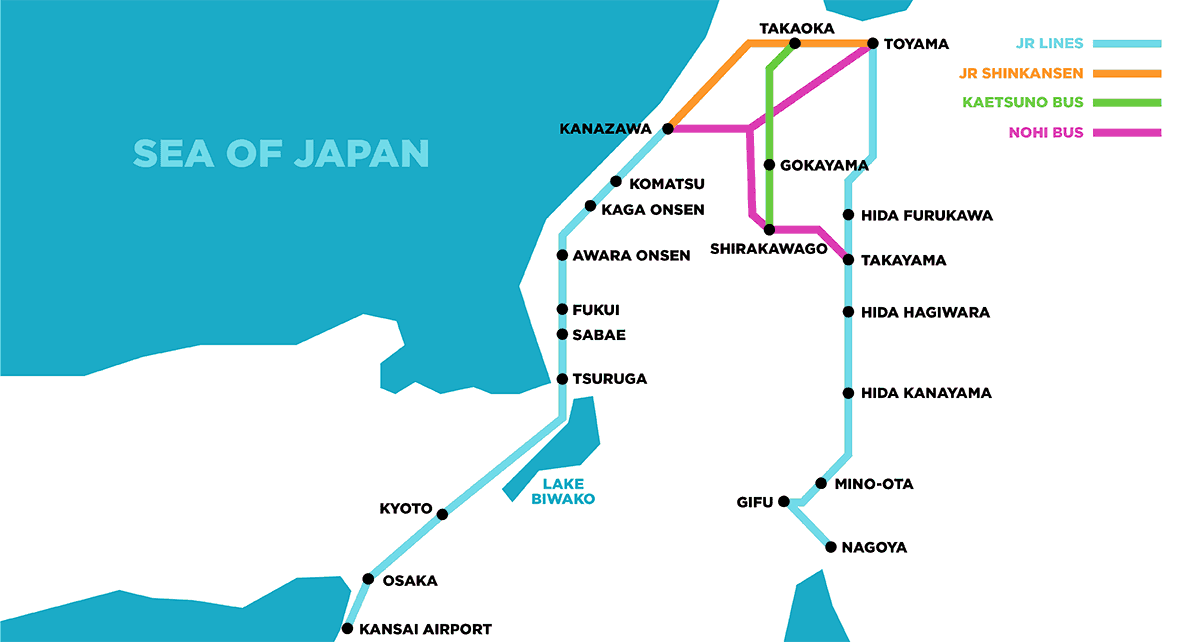 The Shirakawa-go Winter Travel Guide Takayama-Hokuriku Area Tourist Pass route map